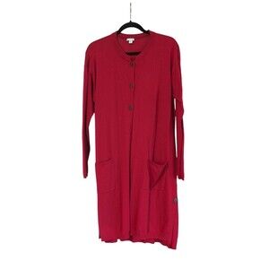 J. Jill Red L V Neck Button Front Long Cardigan Sweater Pockets